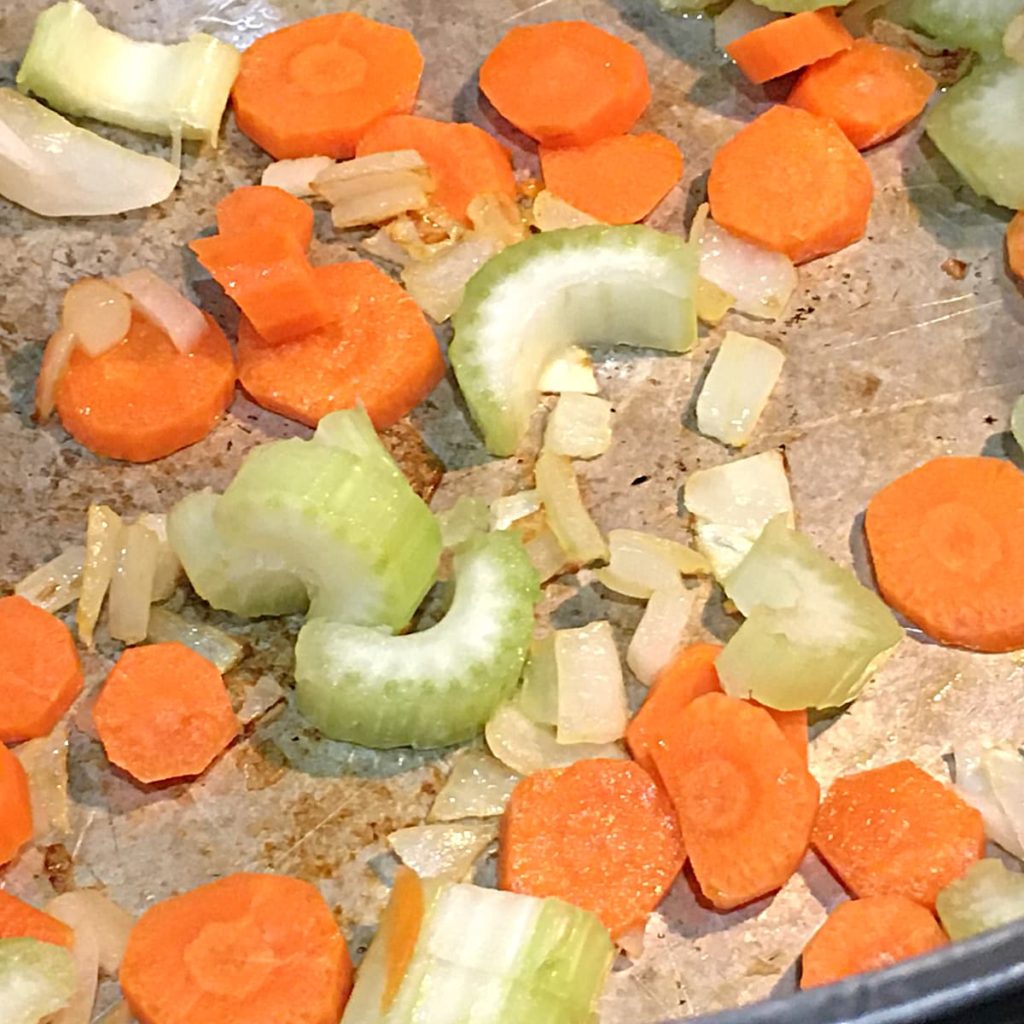 saute chopped carrot, celery, onion for turkey meatball kale soup