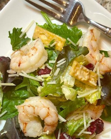 Shrimp salad with Caesar style dressing is flavorful, quick and easy.