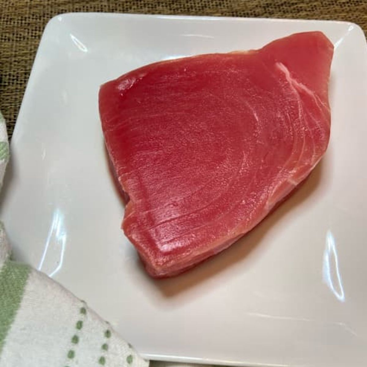 yellowfin tuna fillet on plate