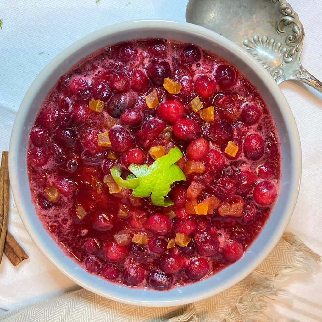 bowl of cranberry sauce with orange