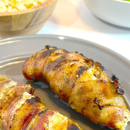 grilled chicken breasts wrapped in bacon