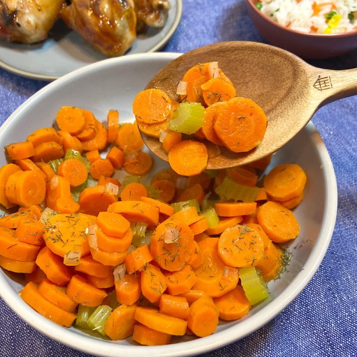 honey glazed carrots and celery in bowl