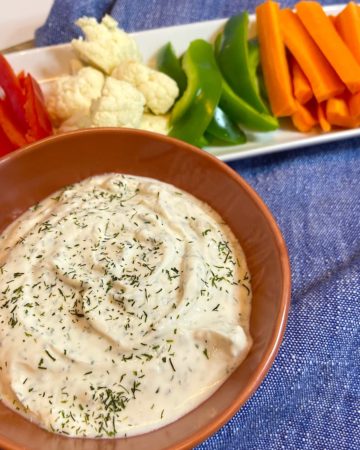 serve greek yogurt dill dip with cut vegetables