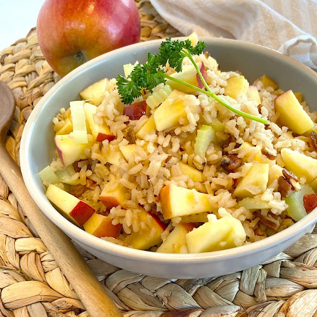bowl of apple and rice pilaf
