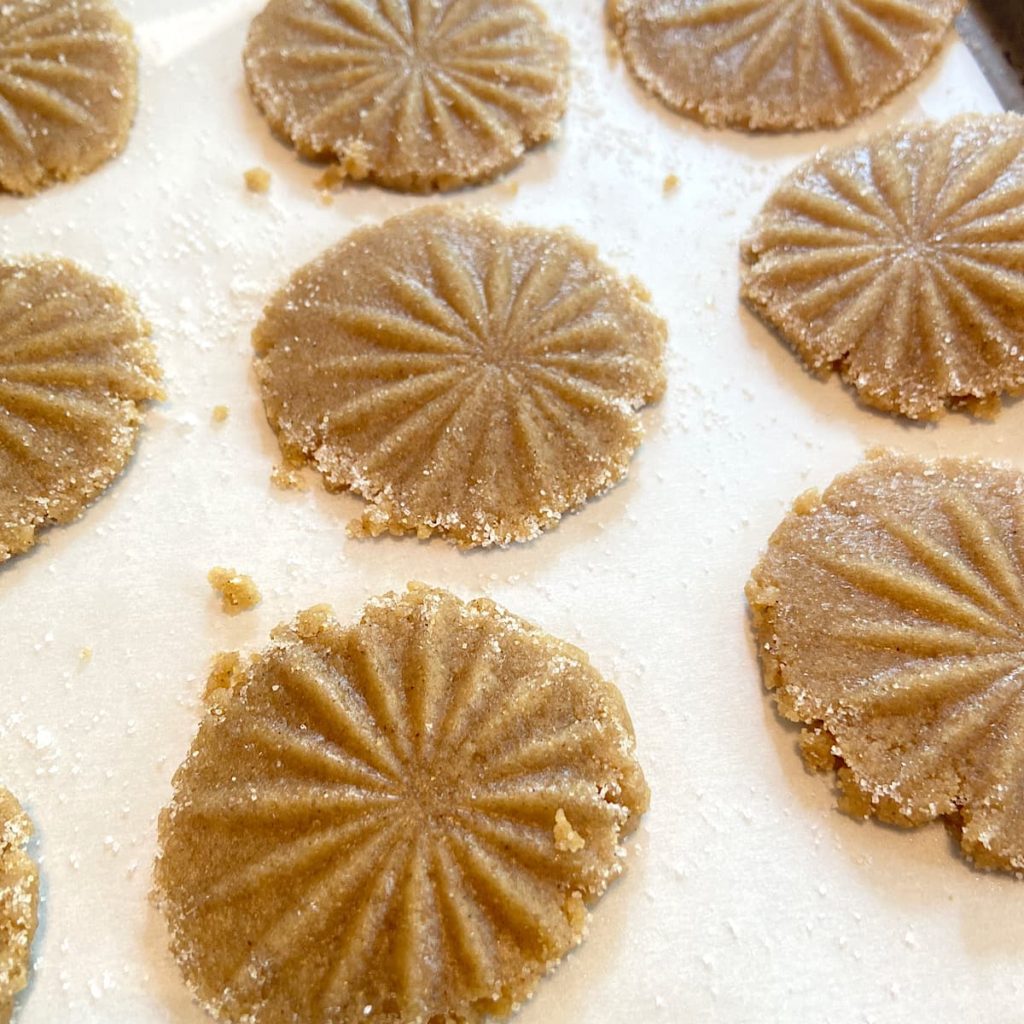 Pressed spice cookies ready to bake