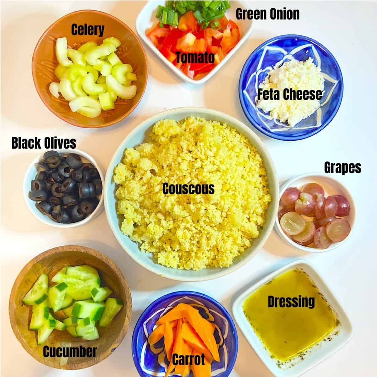 Measured Ingredients for vegetable couscous salad