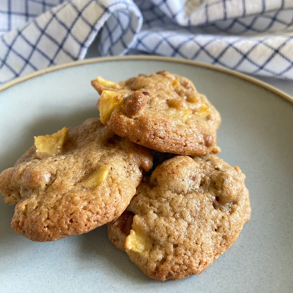 three baked cookies on plate