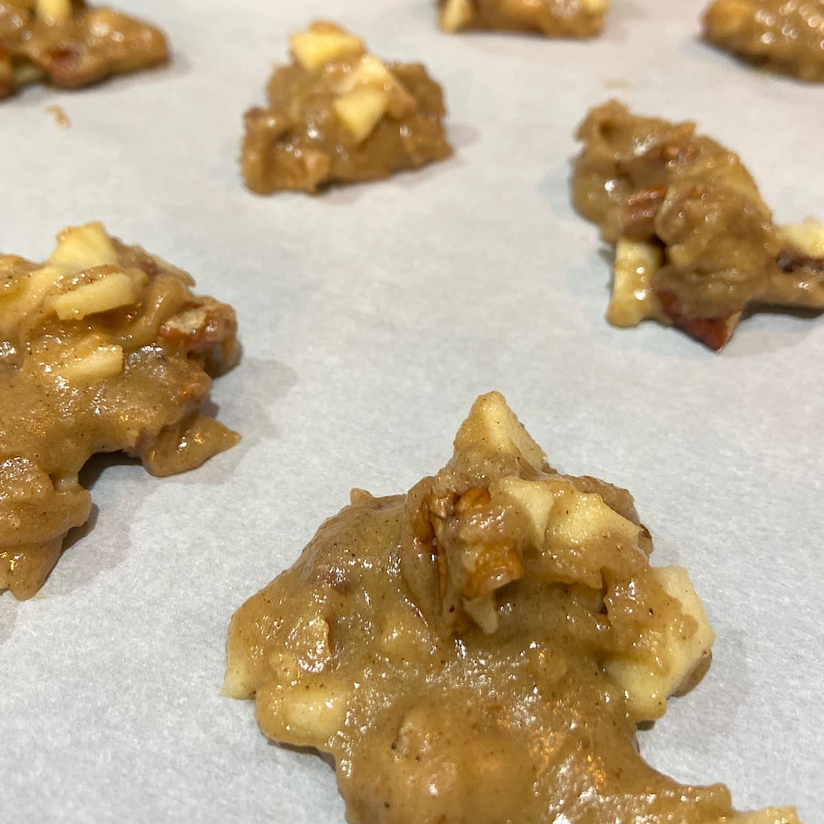apple spice cookie dough on baking sheet