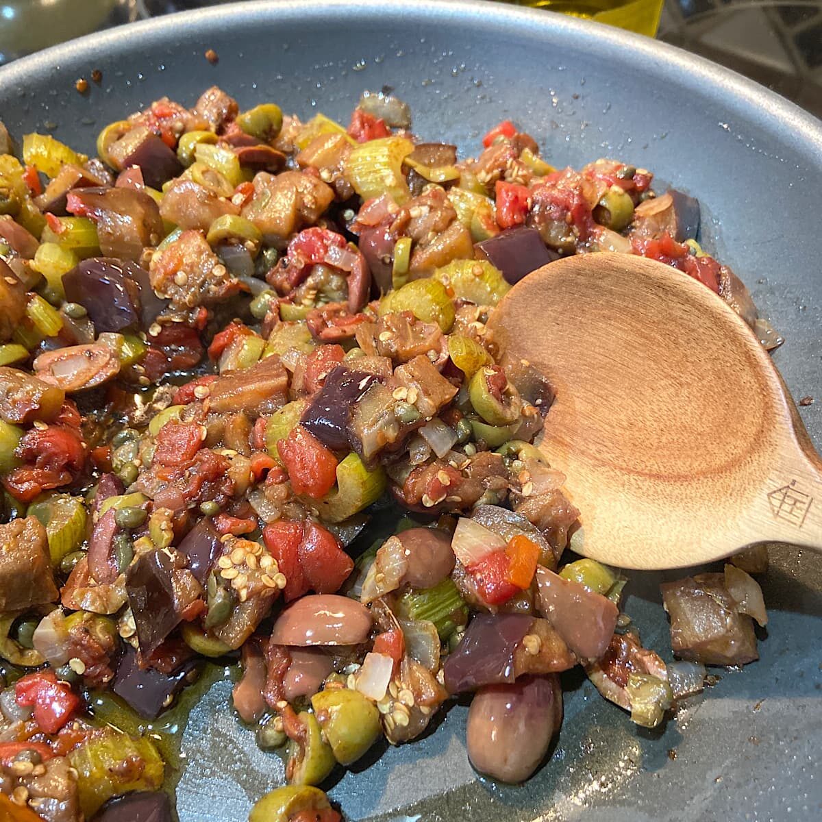pan of healthy eggplant caponata