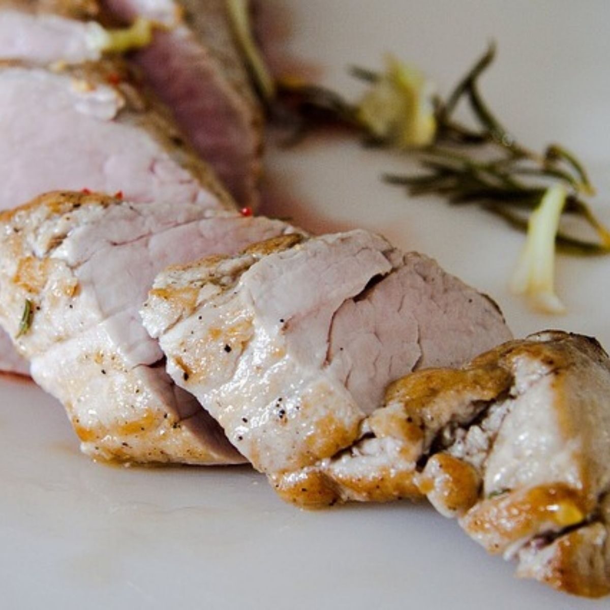 Sliced pork tenderloin.