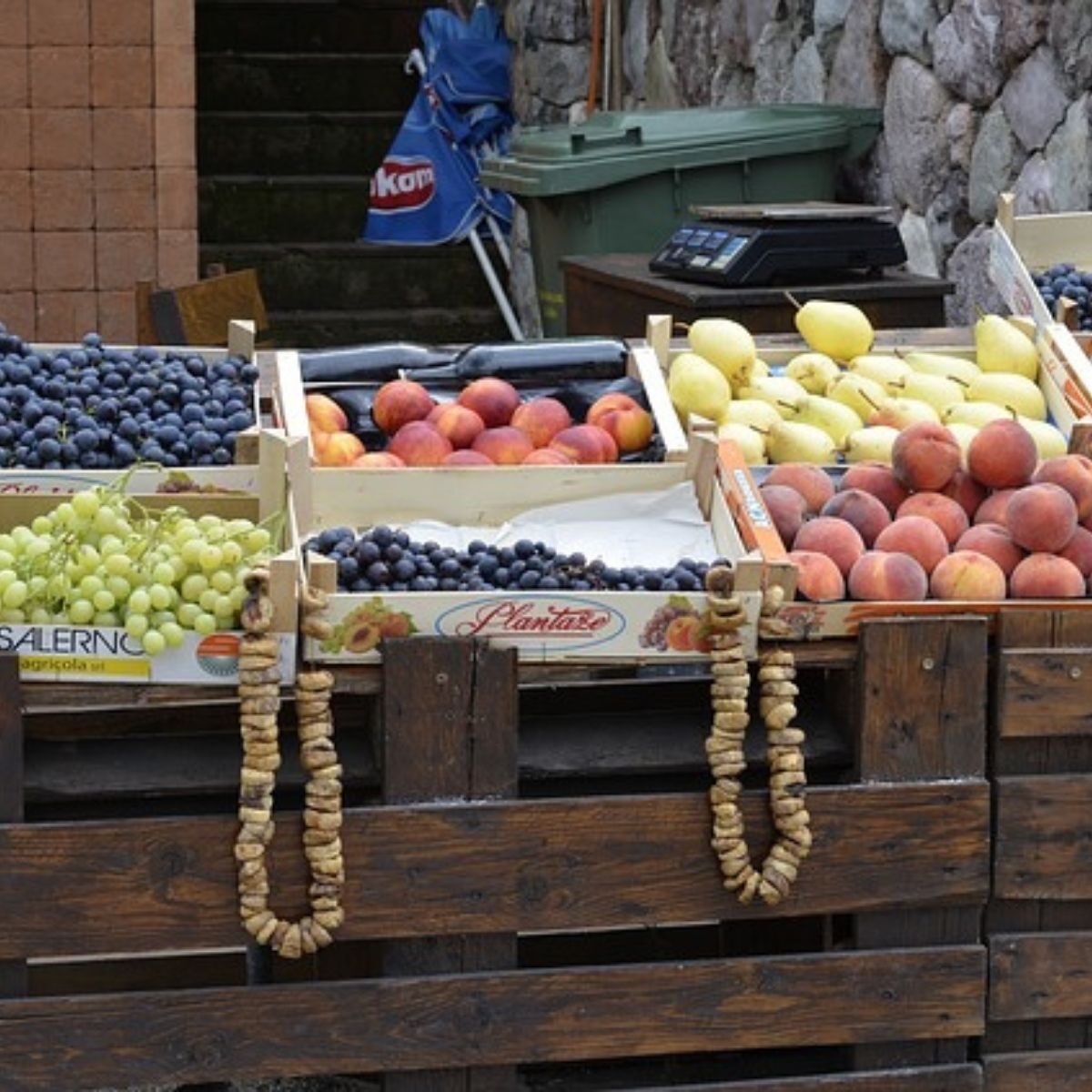 healthy fruit at a market in the mediterranean.