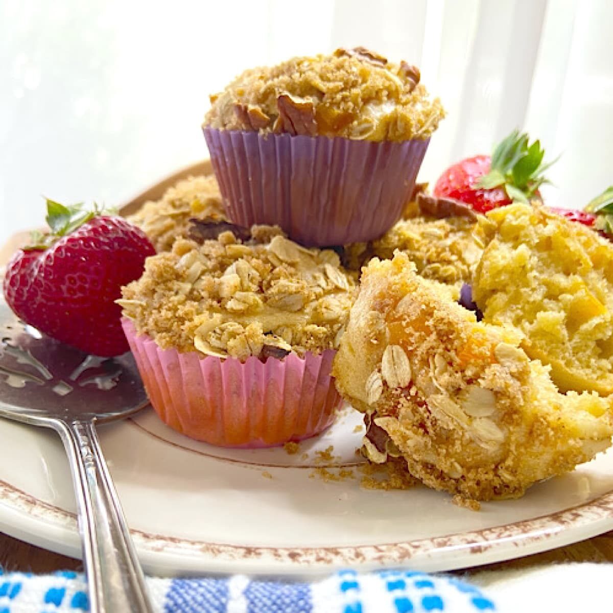 a stack of oat muffins on a plate