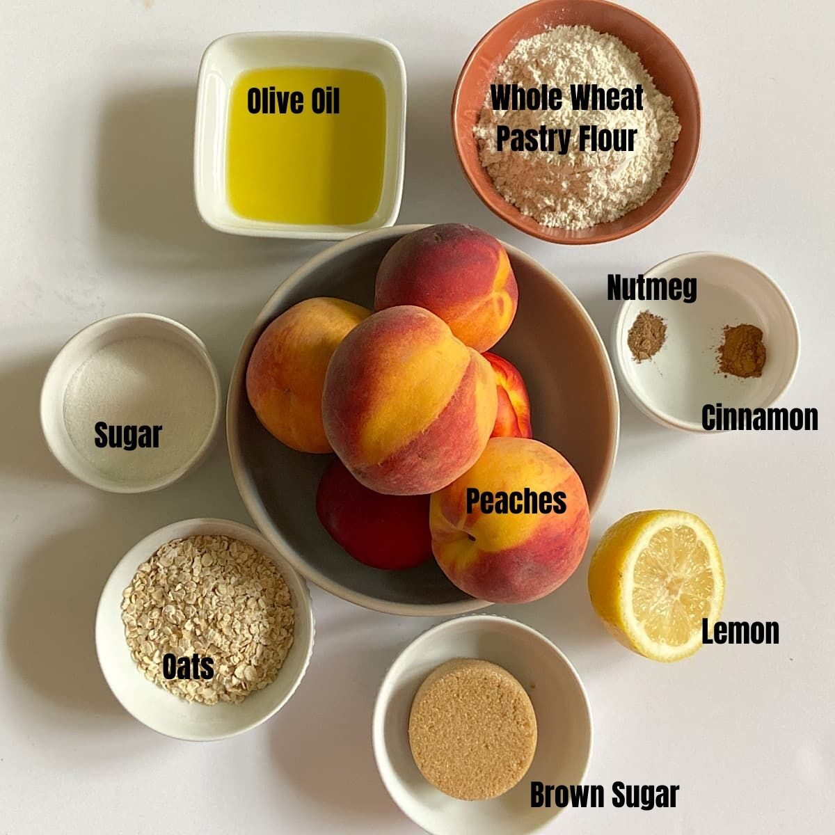 measured ingredients for peach crisp