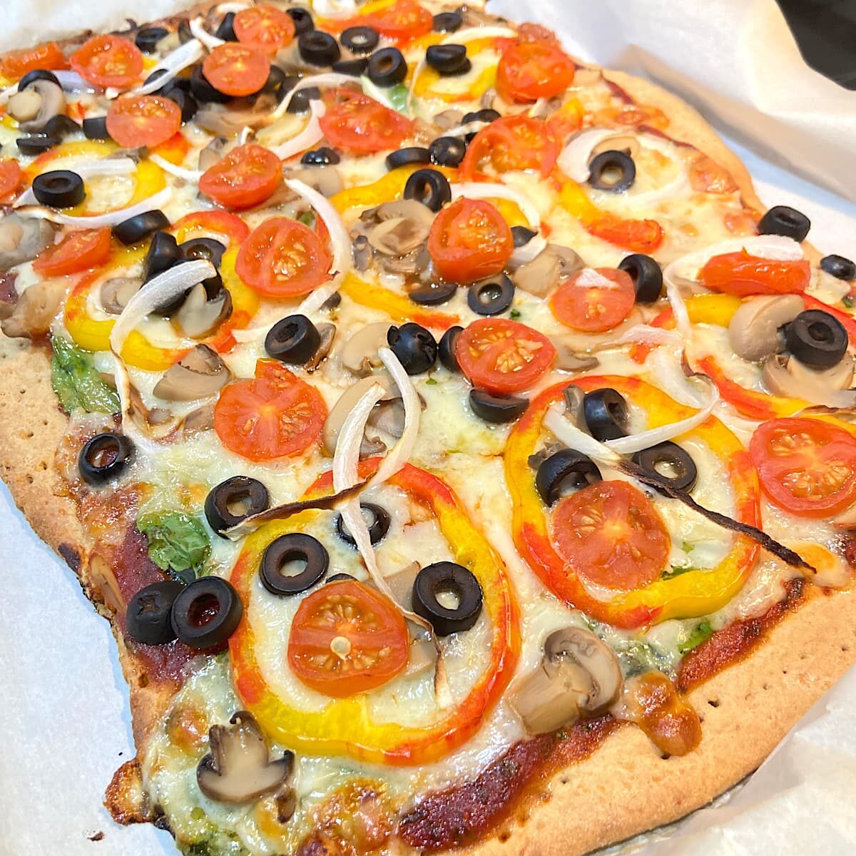 baked whole wheat thin crust pizza