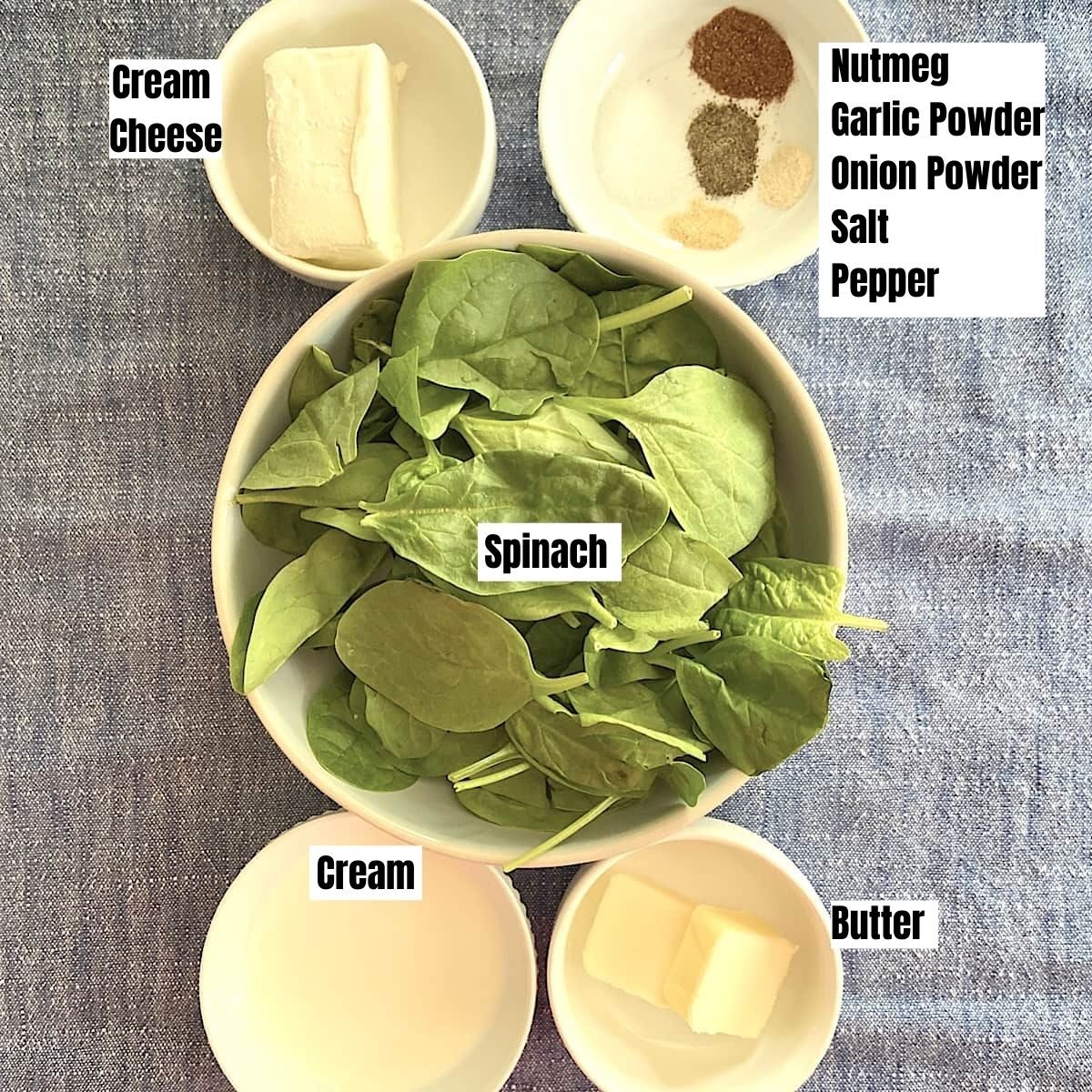 measured ingredients for creamed spinach