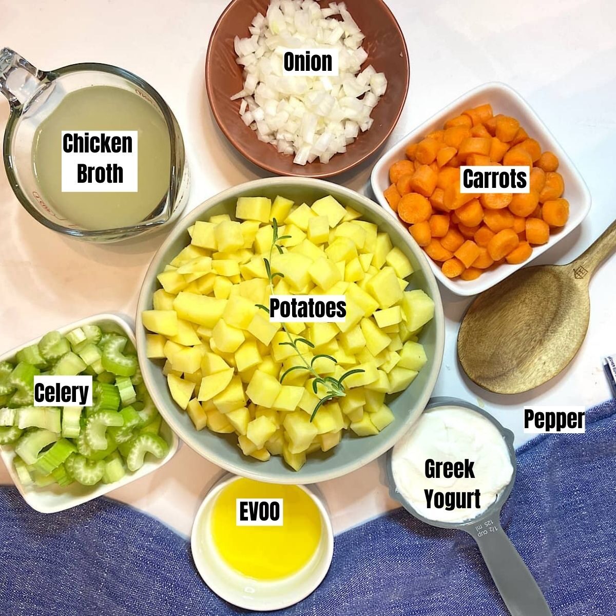 measured ingredients for potato soup.