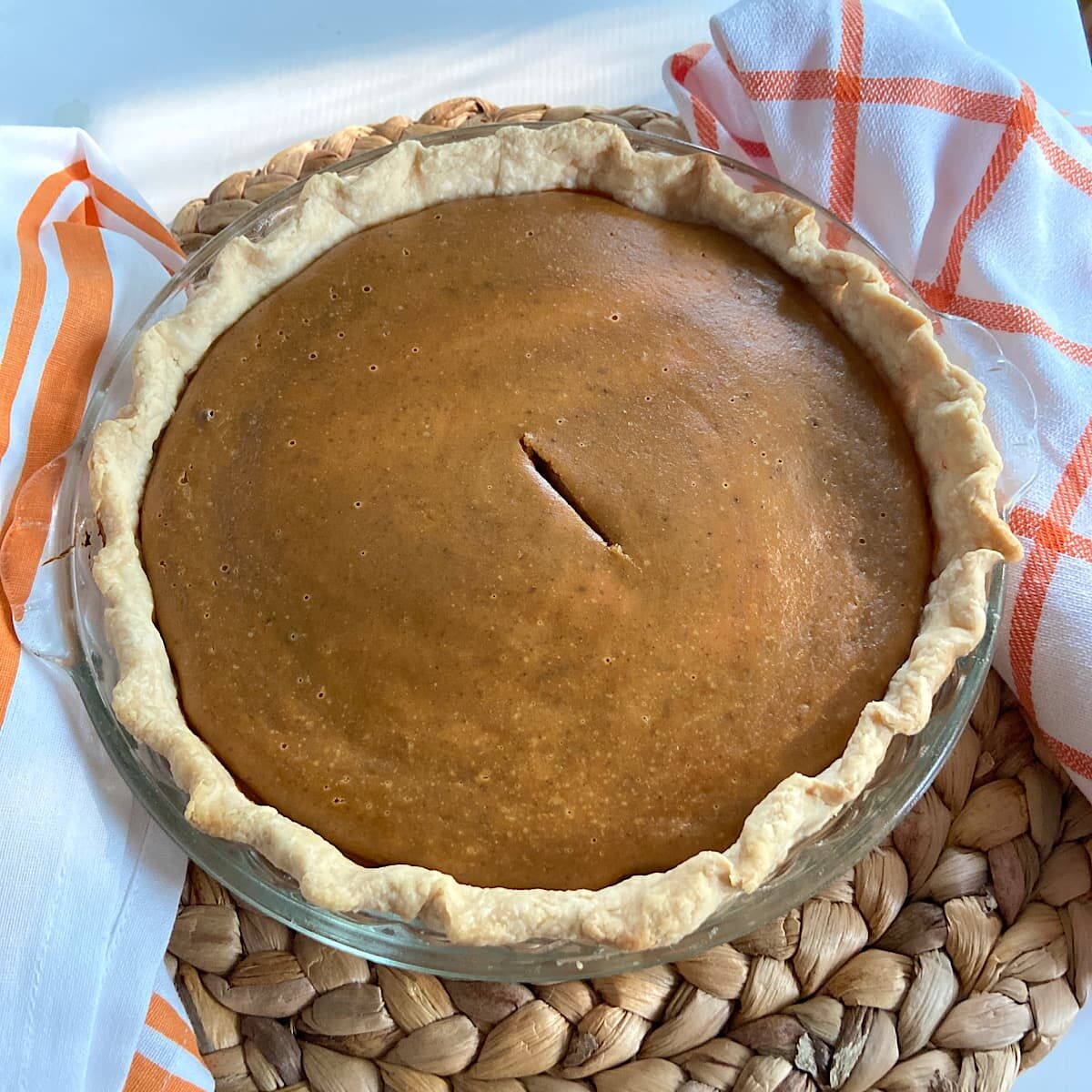 homemade pumpkin pie from the oven