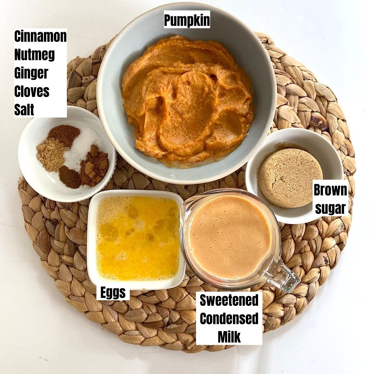 Measured pumpkin pie ingredients