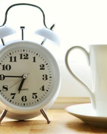 clock and cup of coffee