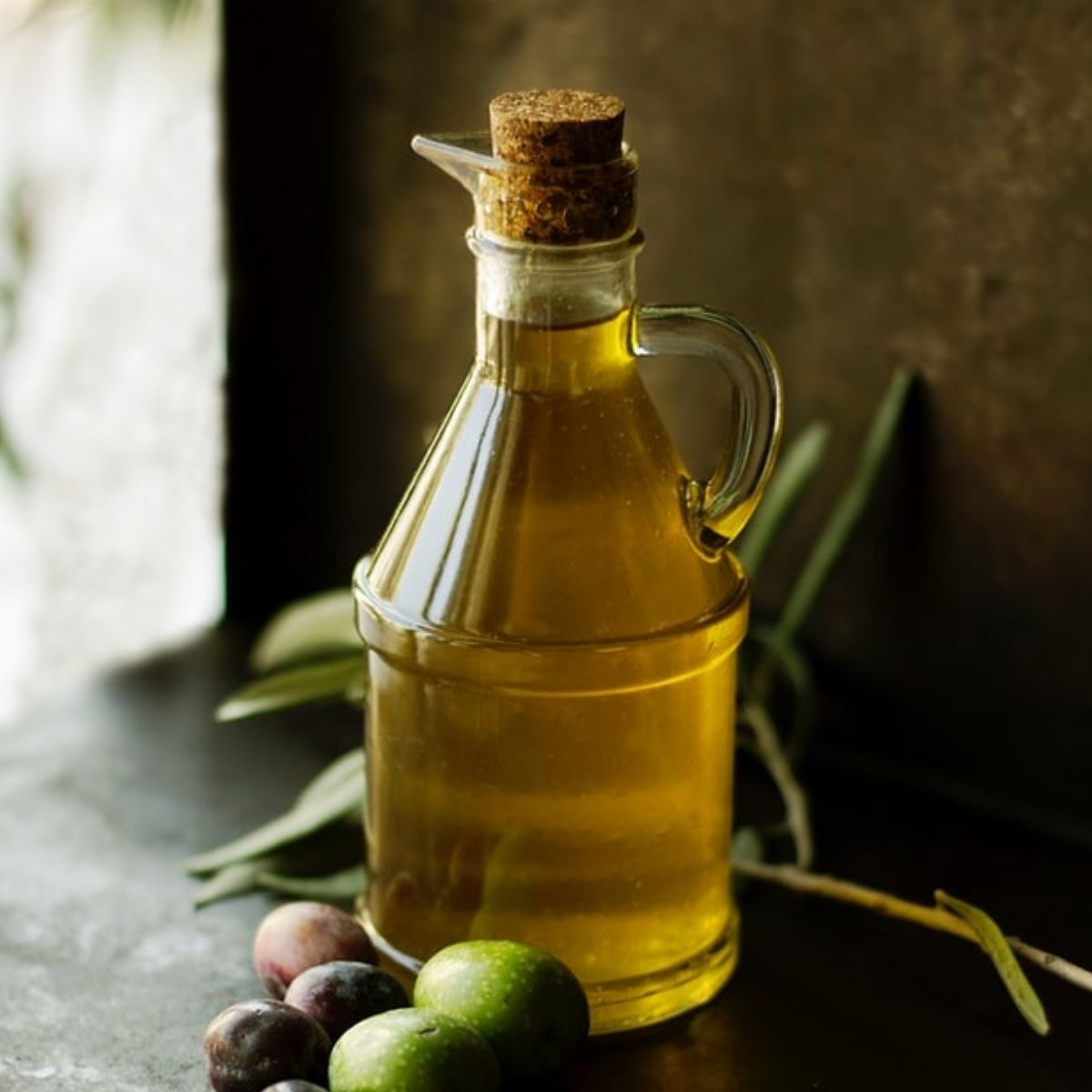 flask of extra virgin olive oil 