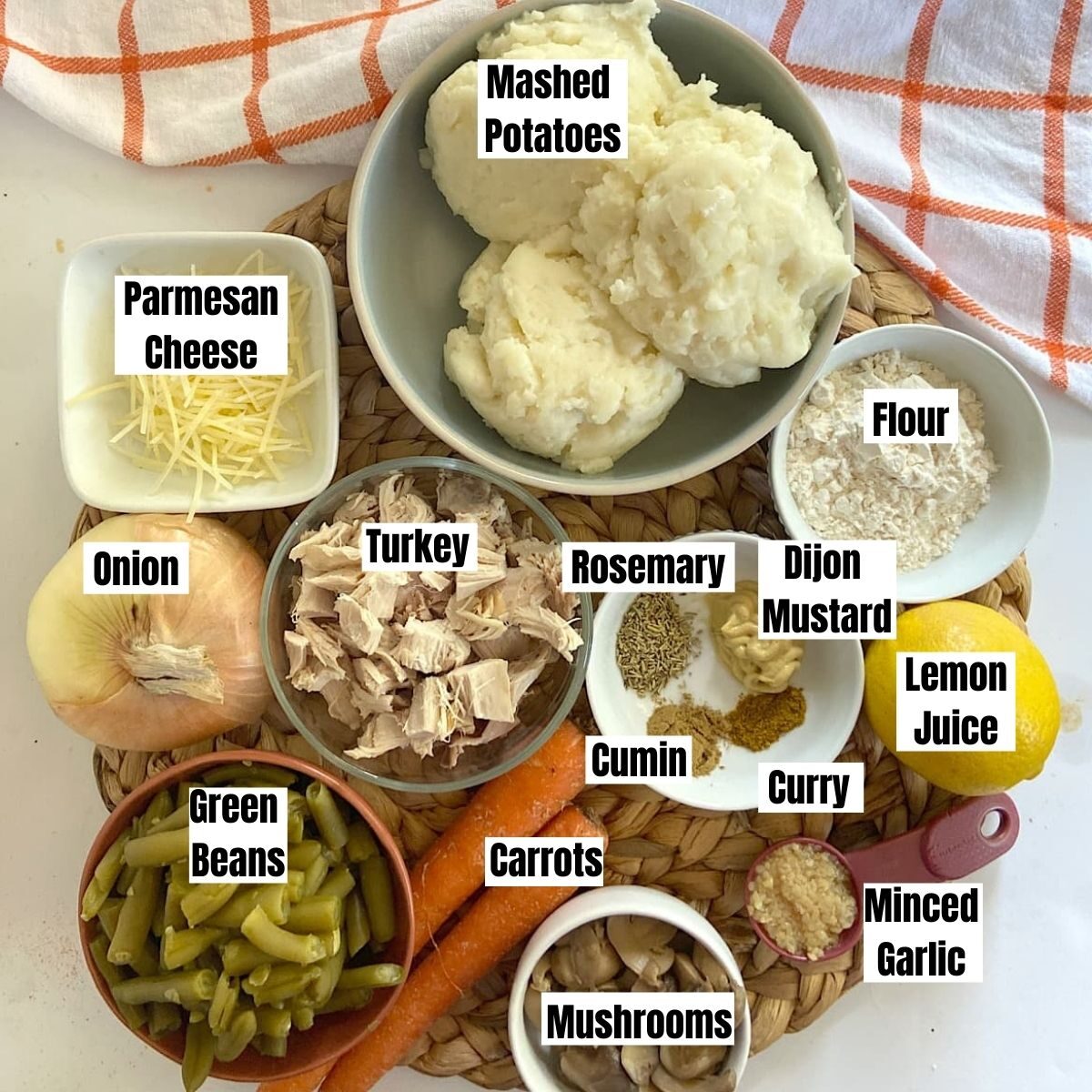 measured ingredients for turkey shepherds pie.