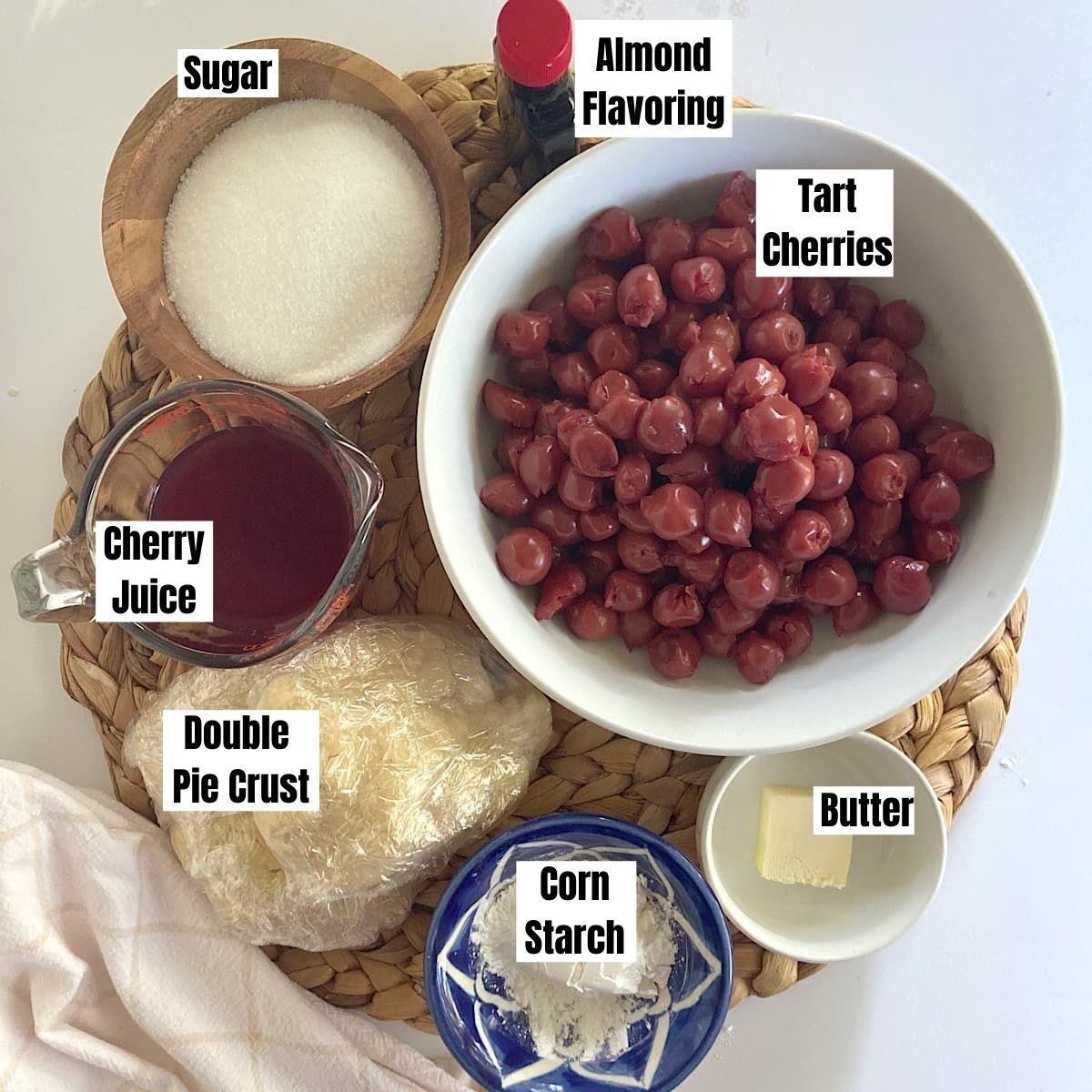 spread of measured ingredients for cherry pie