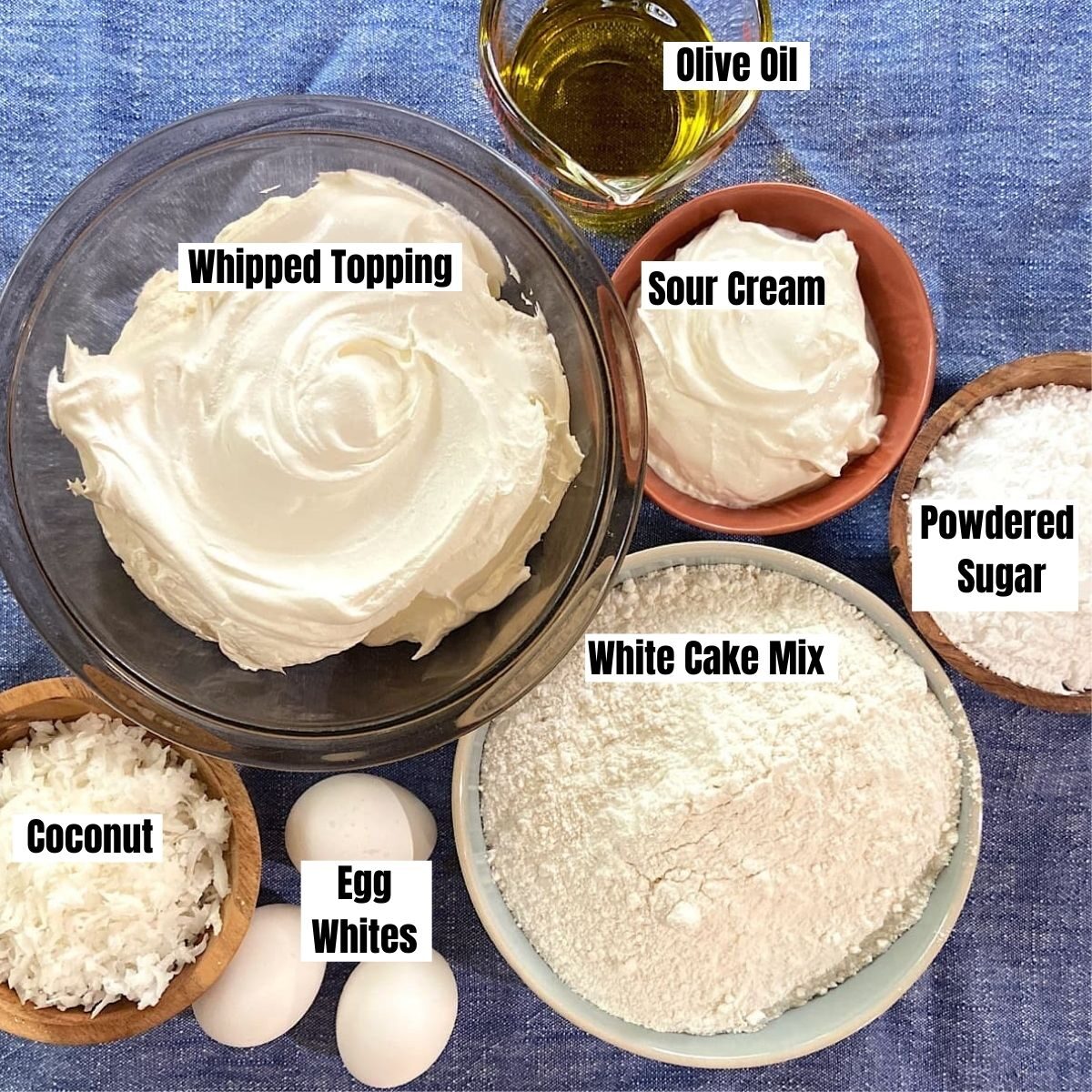 measured ingredients for coconut refrigerator cake.