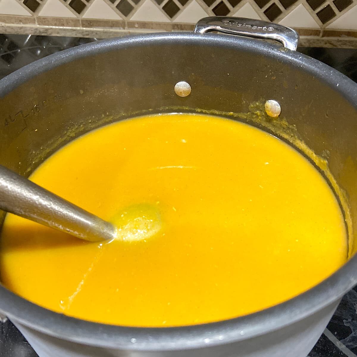 picture of smooth soup after use of immersion blender