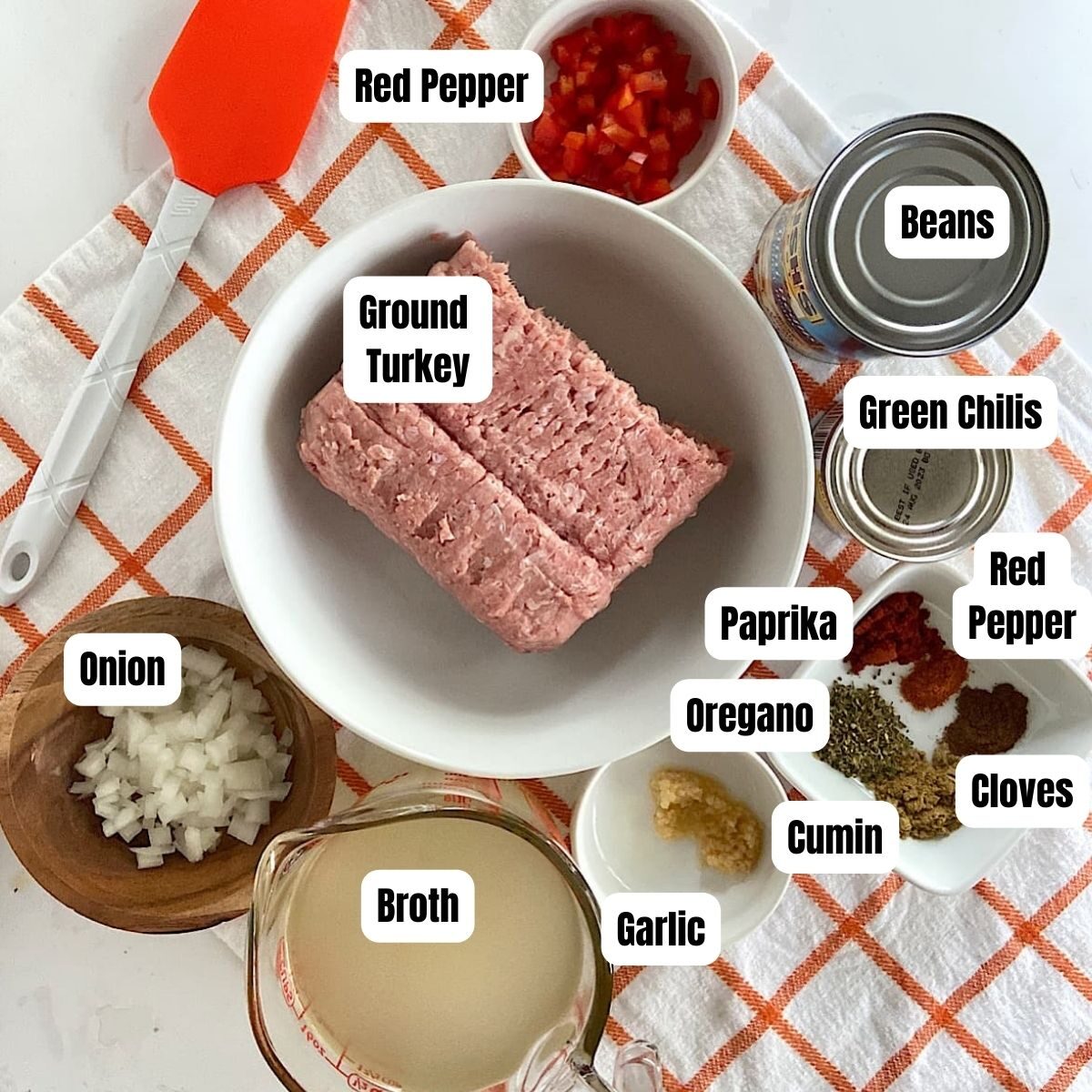 measured ingredients for healthy turkey chili