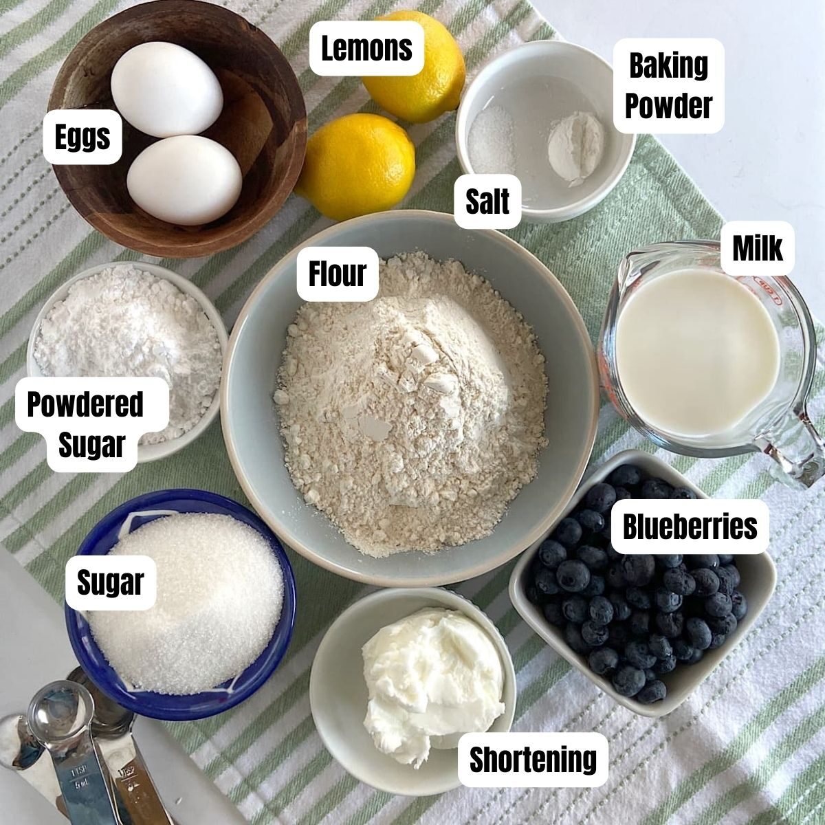 measured ingredients for lemon blueberry bread