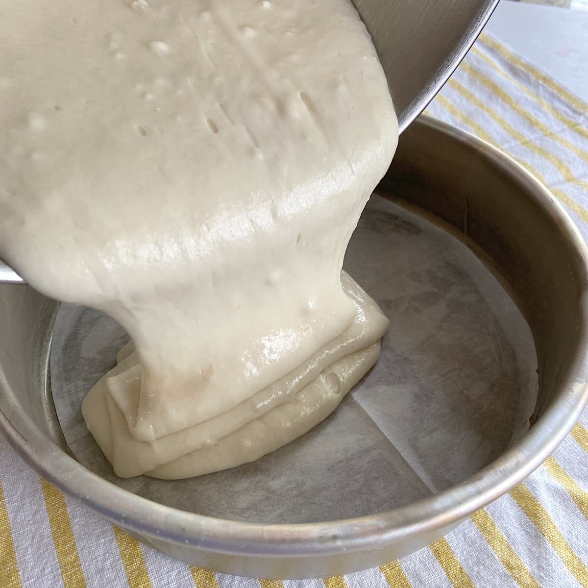 picture of pouring batter into prepared baking pan.