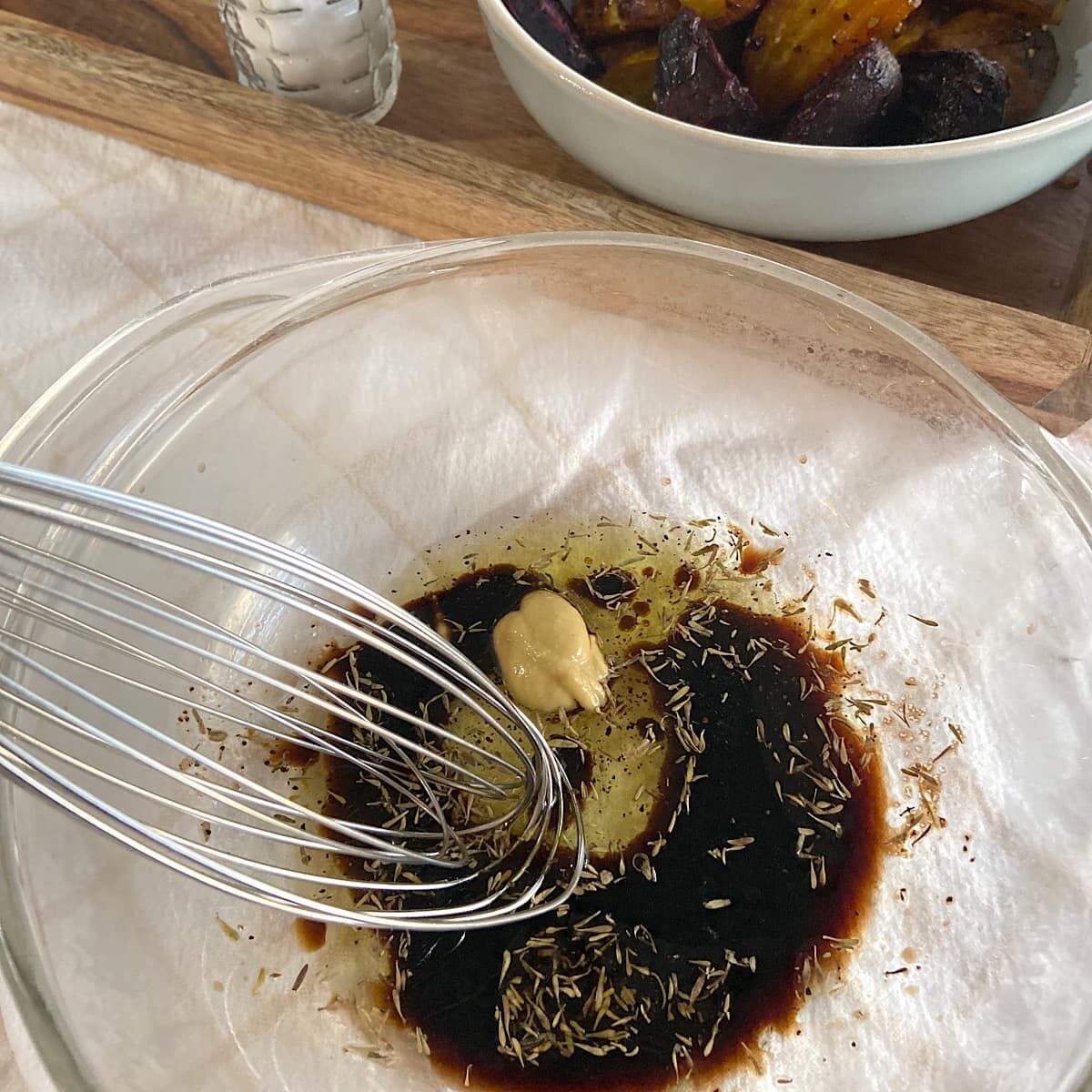 vinaigrette ingredients in bowl ready to whisk