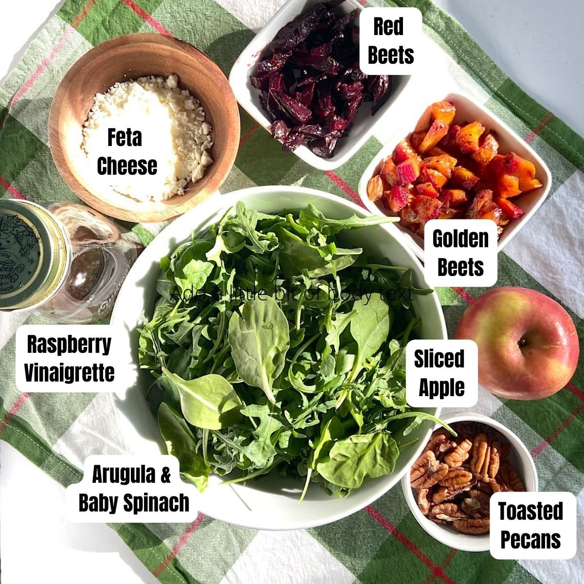 Measured Ingredients for apple and roasted beet salad.