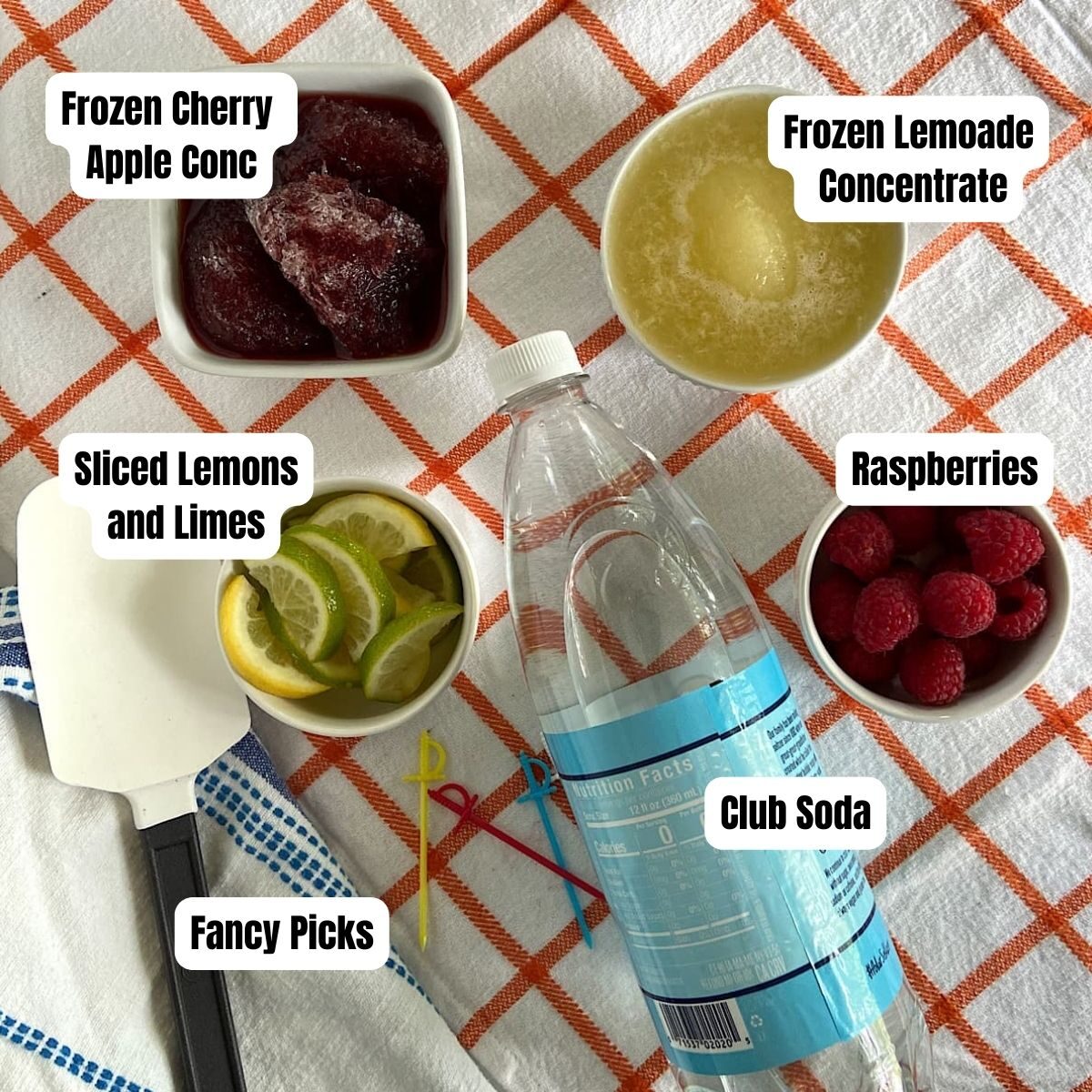 ingredients to cherry lemonade mocktail