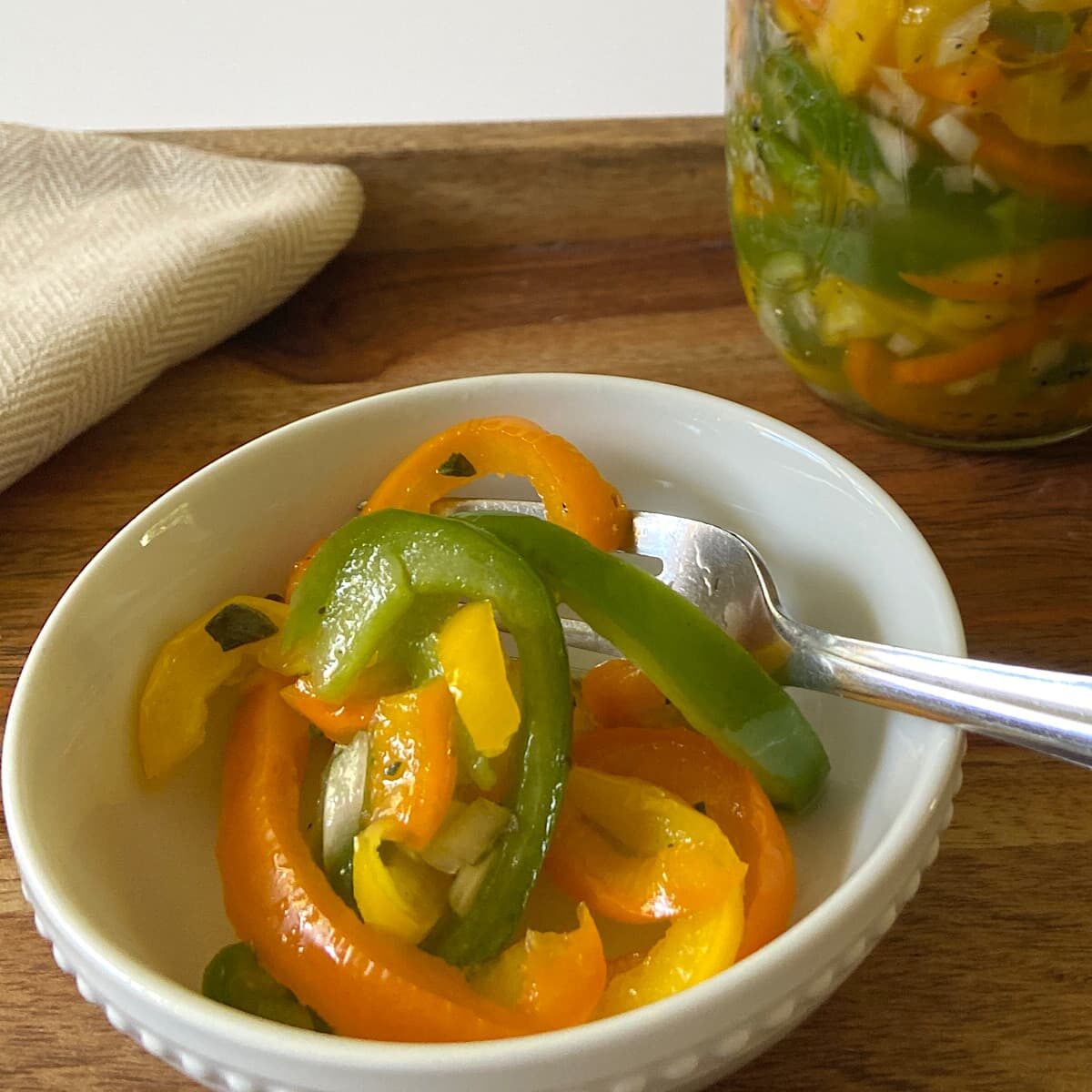 a serving of bell pepper salad in bowl