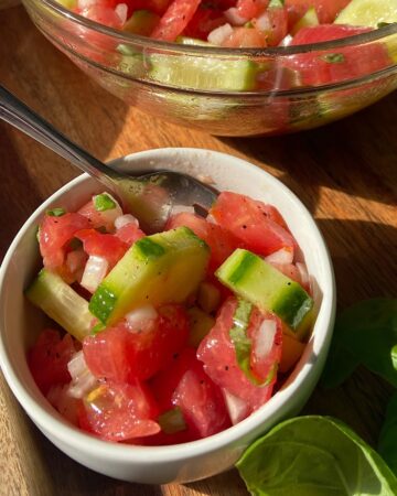 bowl of tomato cucumber salad