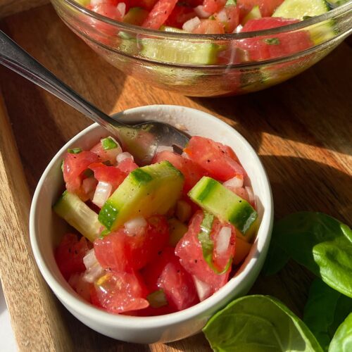 bowl of tomato cucumber salad
