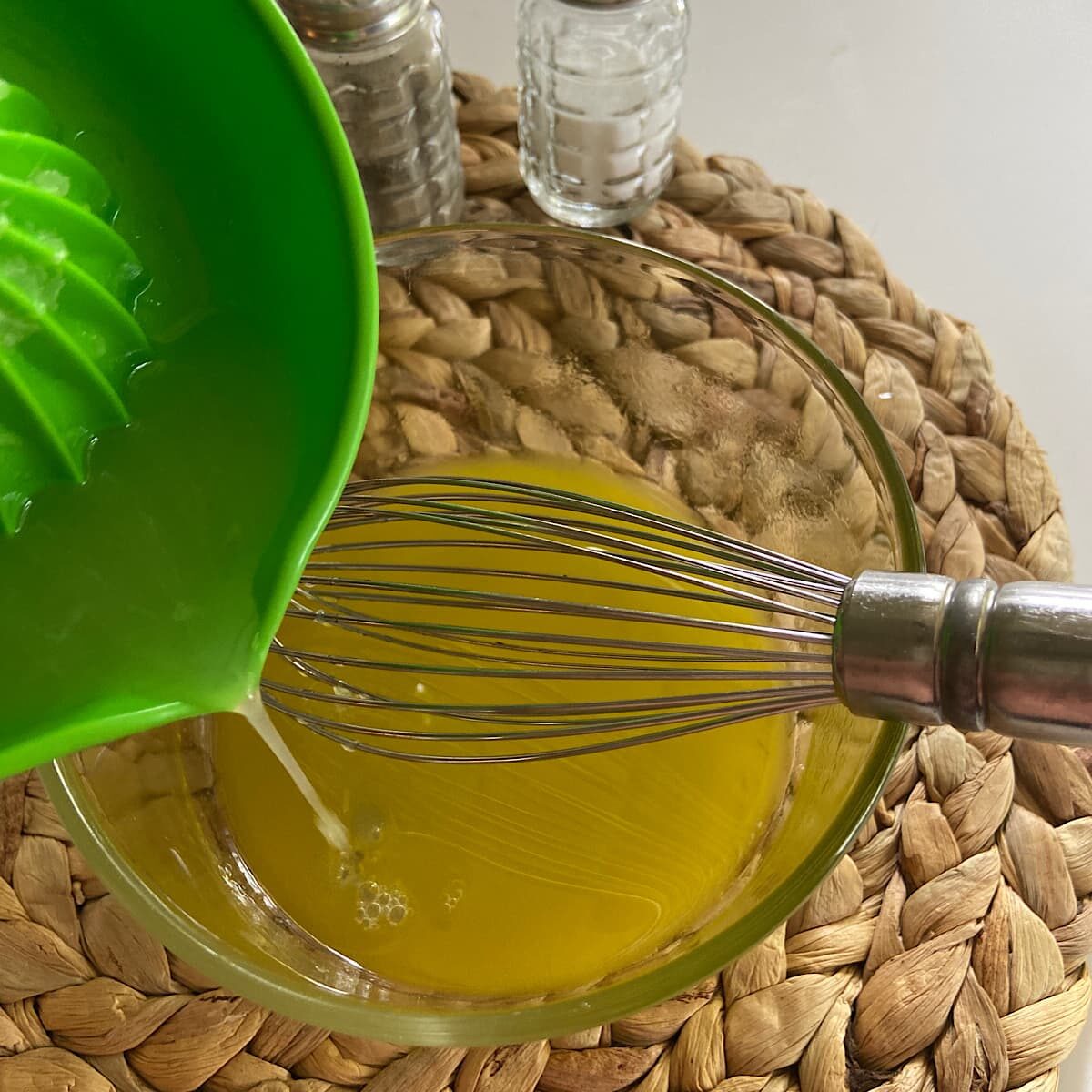 whisk lime juice into vinegar and oil