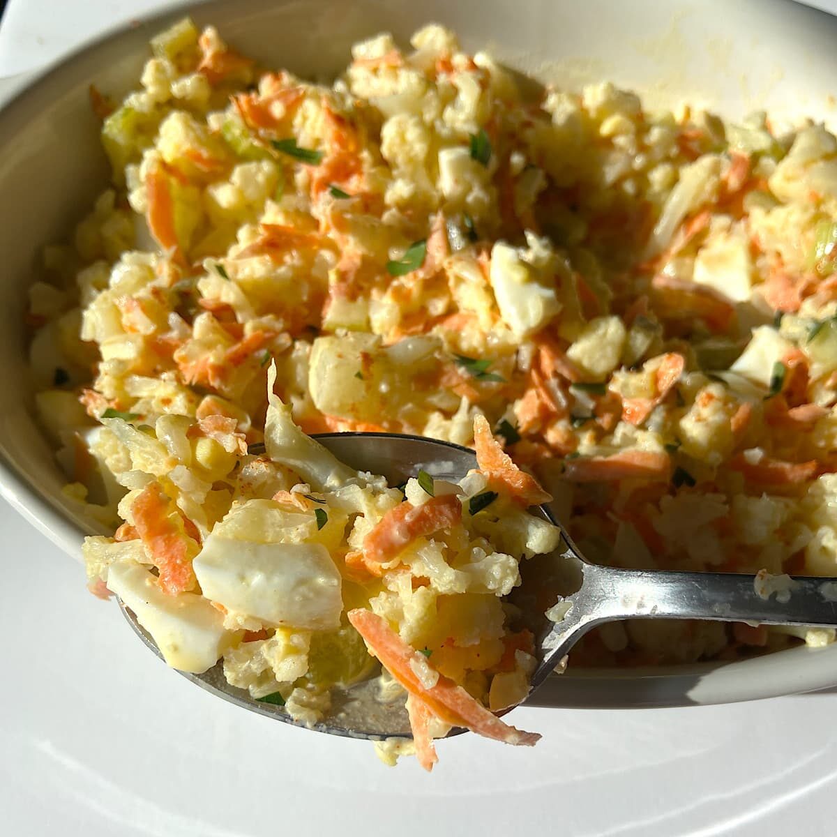 a serving of cauliflower potato salad