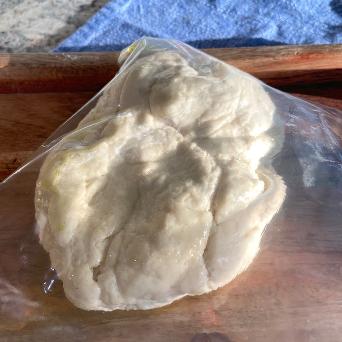 dough in an oiled zip lock bag