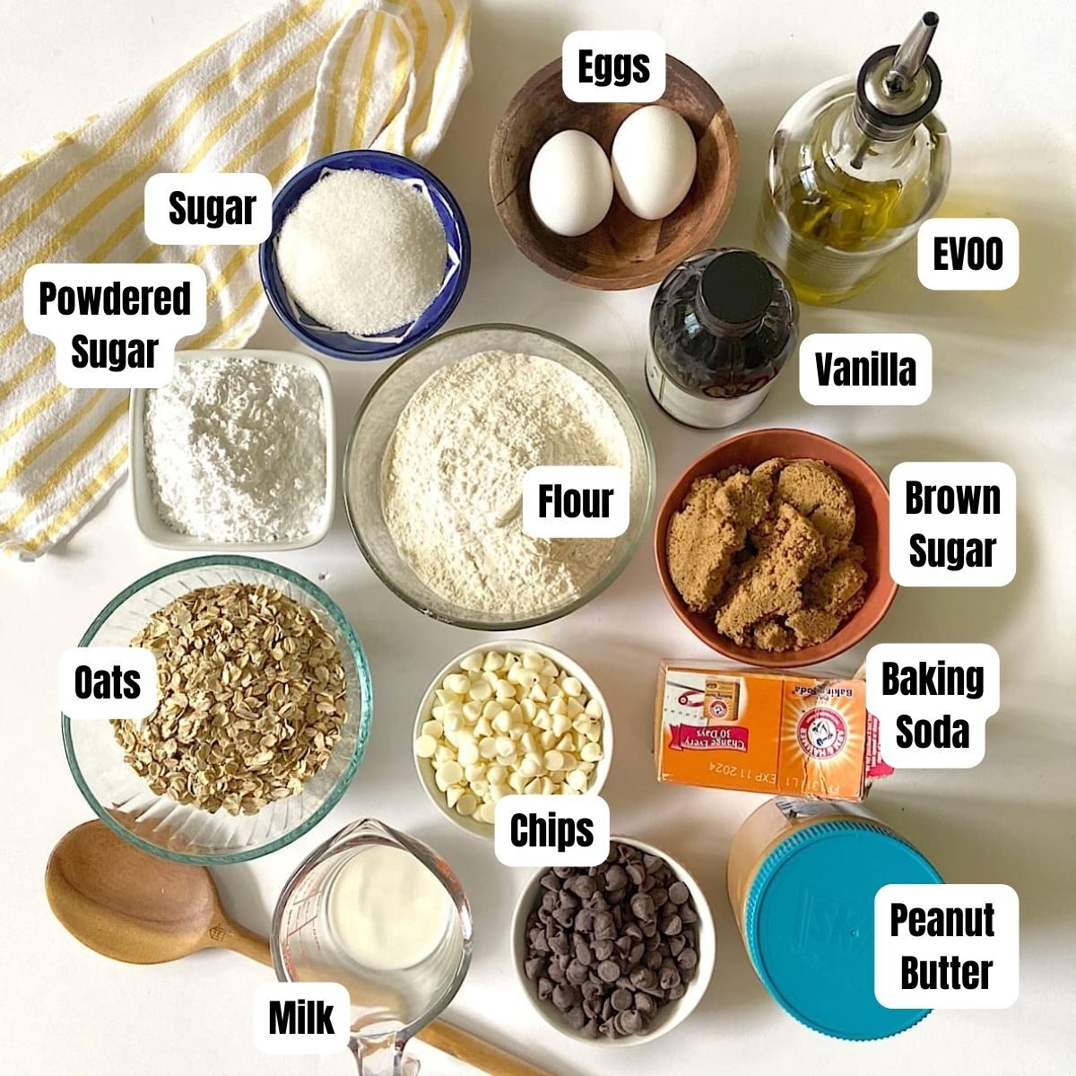 Measured ingredients for peanut butter squares.