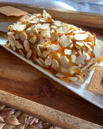 apricot almond cream cheese spread on plate.