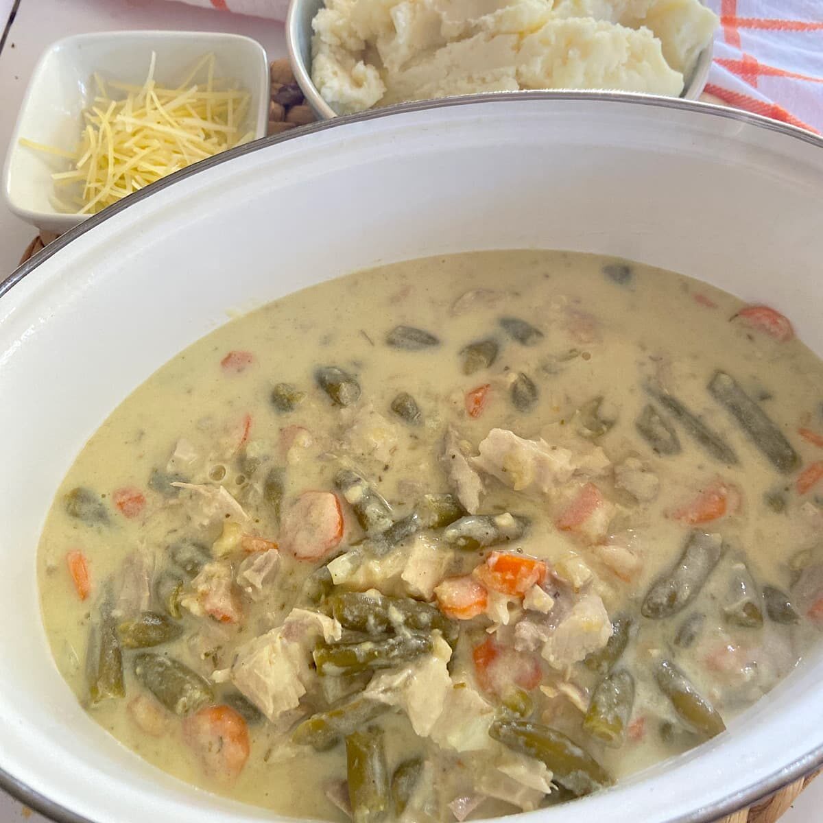 picture of turkey vegetable mixture in baking dish.