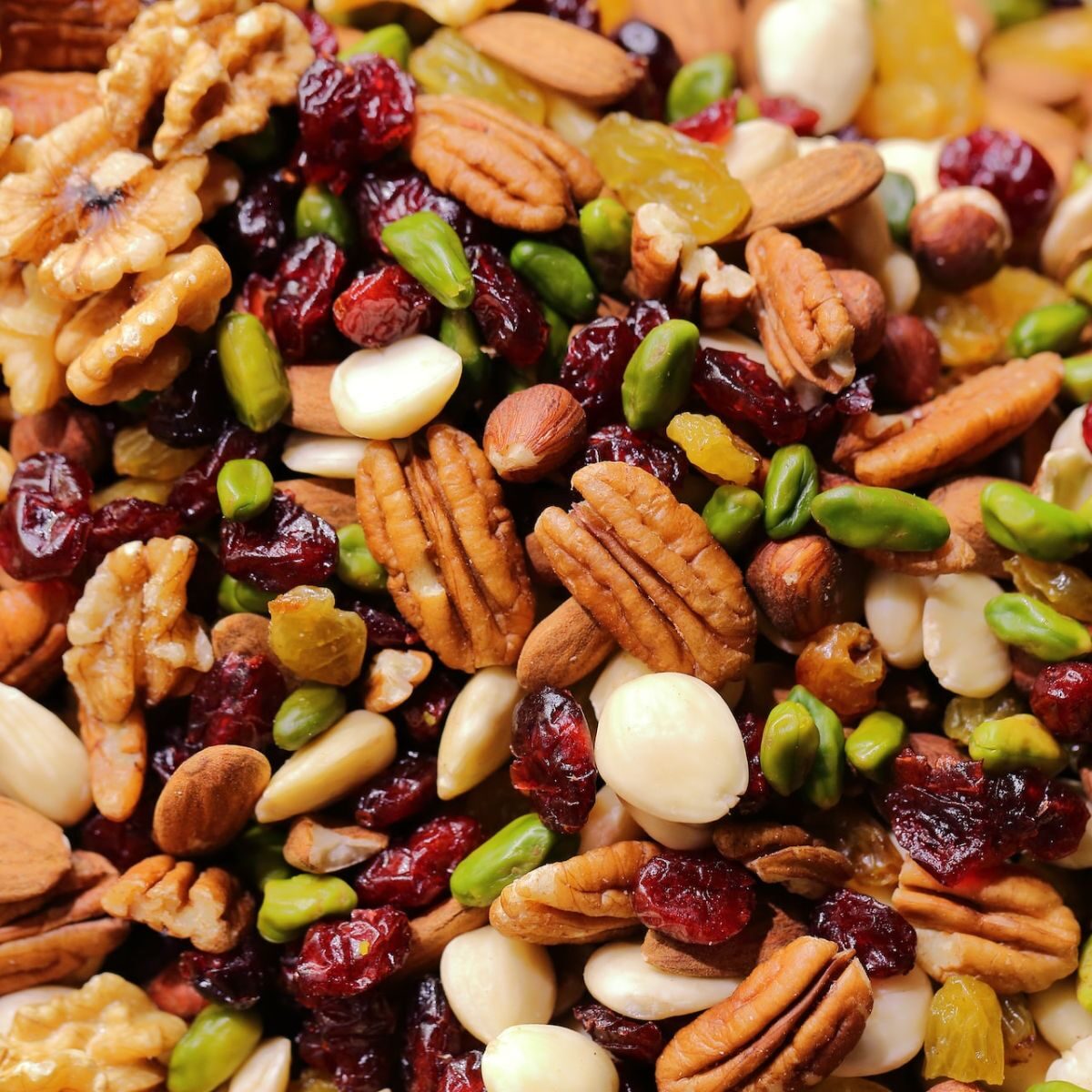 picture of good sources antioxidants from nuts, seeds, and dred berries.