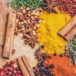 a display of spices and herbs all high in antioxidants.